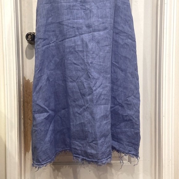 Pure Linen Italian blue Diagonal Raw Edge Linen Dress - Picture 6 of 9